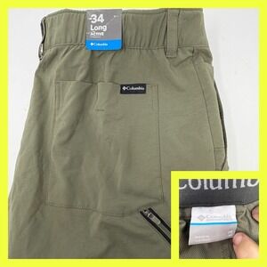Columbia Tech Trail Hiker Pants Men 34 x 32 Long Green Omni-Shield UPF 50 NWT